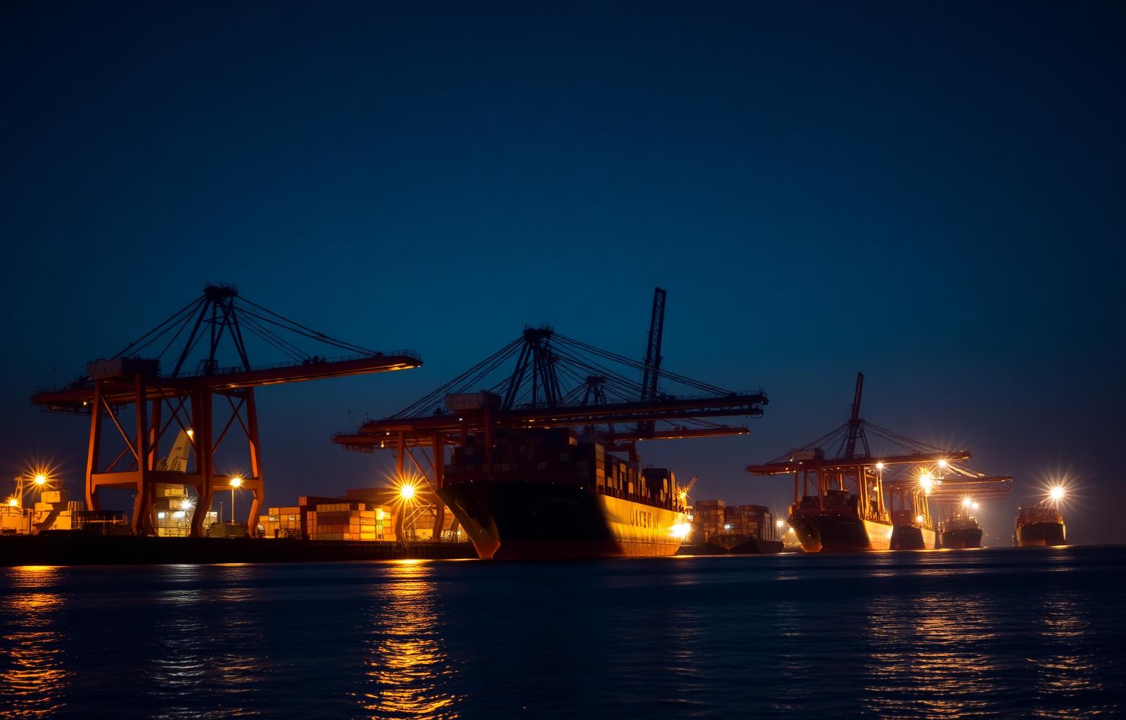 Industrial port at night — Paramount Defense Group industry coverage